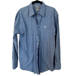 Cinch Men’s Long Sleeve Blue & White Casual Button Down Western Shirt Sz L GUC